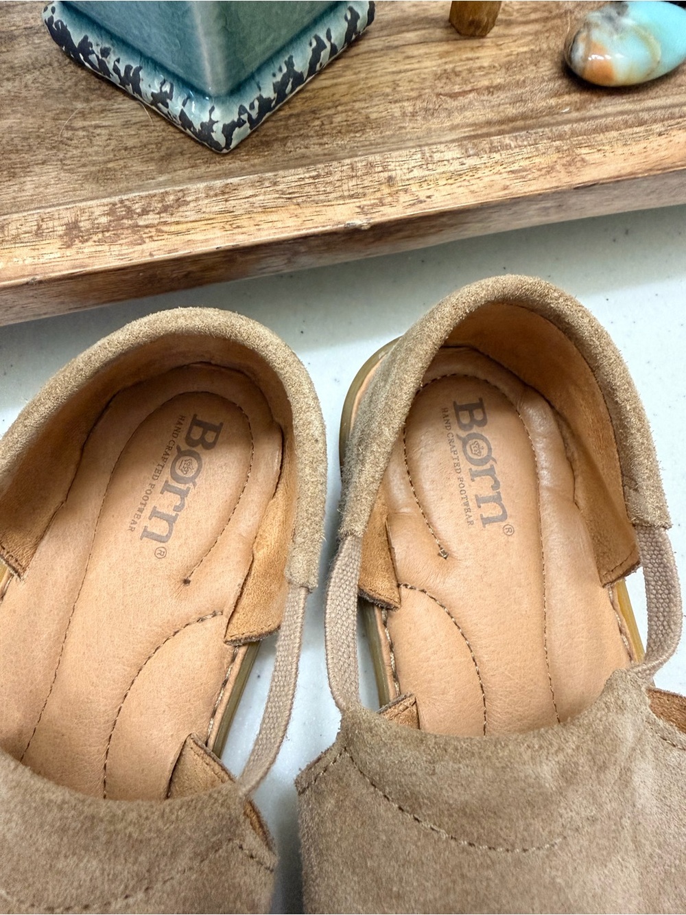 Born Cove Modern Sandals 8M Taupe Beige Leather Boho Comfort EUC - Picture 4 of 10